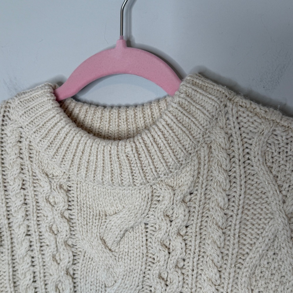 Ralph Lauren Double RL Cable Knit Wool Silk Sweater Dress Cream Mock Neck Medium - Picture 12 of 16